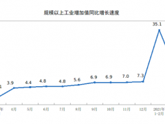 2021年3月份規模以上工業增加值增長14.1%