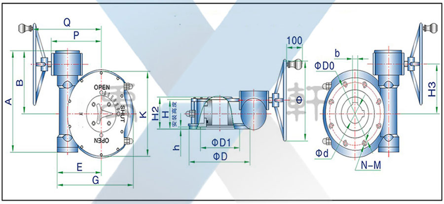 QDX3-S11二級蝶閥渦輪箱(圖1)