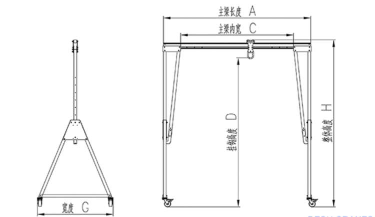 便攜式鋁合金龍門(mén)吊外形尺寸圖